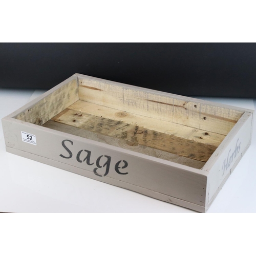 52 - Rustic Wooden Painted Herb / Seed Box marked Sage and Herbs, 47cms long