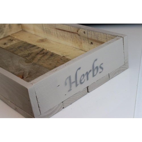 52 - Rustic Wooden Painted Herb / Seed Box marked Sage and Herbs, 47cms long