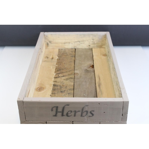 52 - Rustic Wooden Painted Herb / Seed Box marked Sage and Herbs, 47cms long