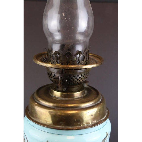 53 - Opaline oil lamp, hand painted with oriental design