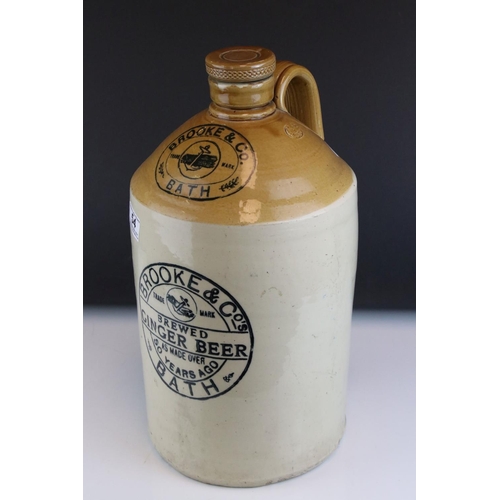 54 - Vintage Salt Glazed Flagon marked ' Brooke & Co's, Brewed Ginger Beer, Bath ' 43cms high