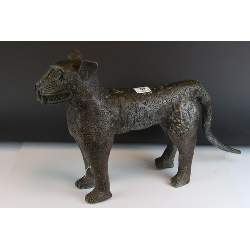 58 - Bronze and Iron Benin Bronze Mythical Cat, 66cms long (a/f)