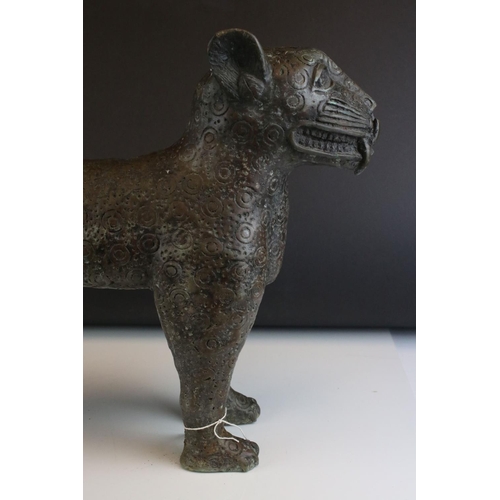 58 - Bronze and Iron Benin Bronze Mythical Cat, 66cms long (a/f)