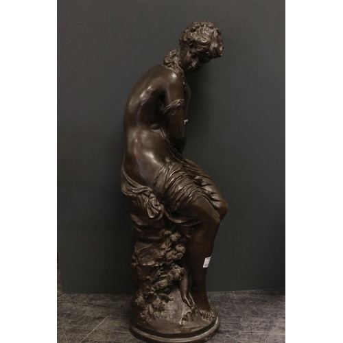 59 - After Moreau, Bronzed Resin Classical figure of a Semi Clad Maiden, signed Moreau Math, 64cms high