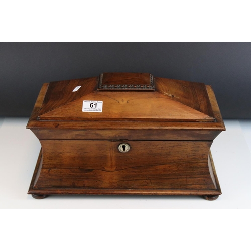 61 - Early 19th century Rosewood Sarcophagus Tea Caddy with secret compartment to lid, 38cms long x 24cms... 