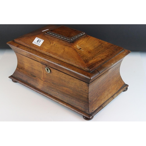 61 - Early 19th century Rosewood Sarcophagus Tea Caddy with secret compartment to lid, 38cms long x 24cms... 