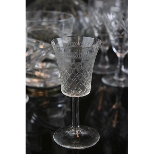 62 - Glassware - Waterford Crystal Cut Glasss Water Jug together with Five Waterford Crystal Wine Glasses... 