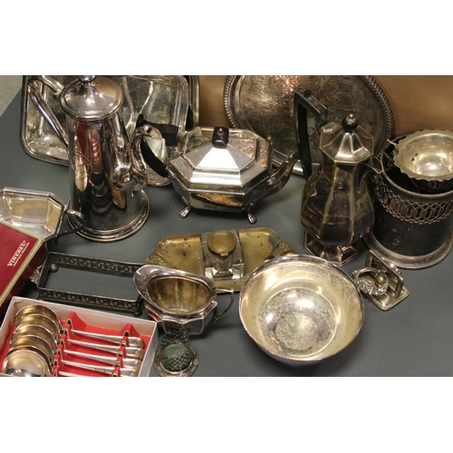 71 - A large collection of silver plate to include coffee pot, tea pot, flatware and a Mappin & Webb bott... 