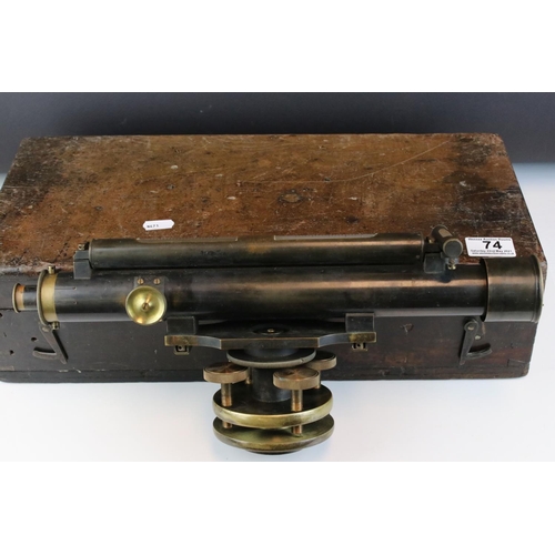 74 - Early 20th century Stanley Theodolite in original wooden fitted case.