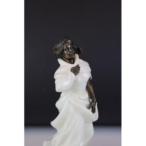 9 - Pair of Minton Bronze and White Glazed Ceramic Figures - The Fisherman MS 13, 25cms high and Sea Bre... 