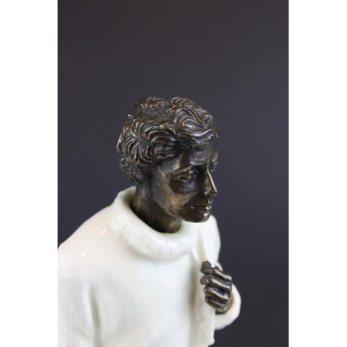 9 - Pair of Minton Bronze and White Glazed Ceramic Figures - The Fisherman MS 13, 25cms high and Sea Bre... 