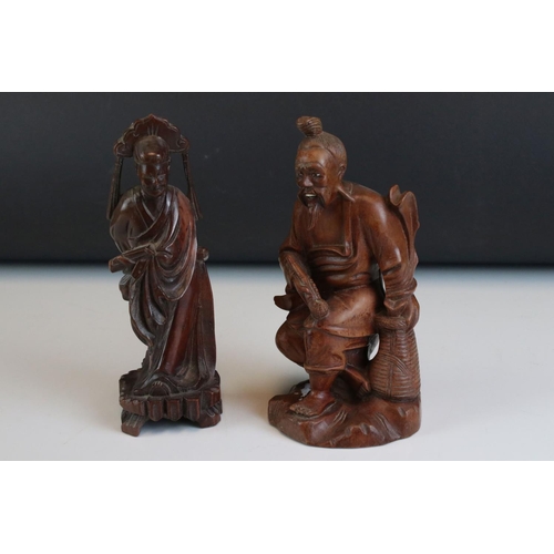 94 - Carved wood Chinese figure of a bearded man & one other