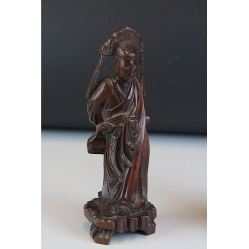 94 - Carved wood Chinese figure of a bearded man & one other