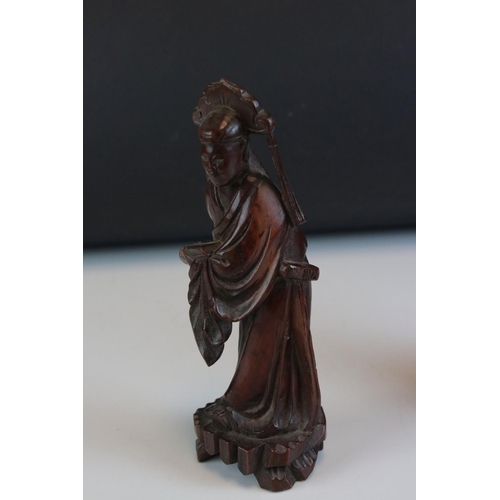 94 - Carved wood Chinese figure of a bearded man & one other