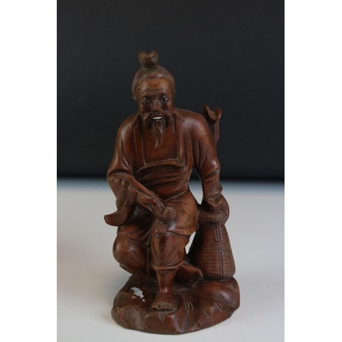 94 - Carved wood Chinese figure of a bearded man & one other