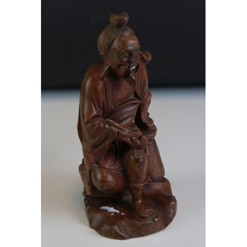 94 - Carved wood Chinese figure of a bearded man & one other