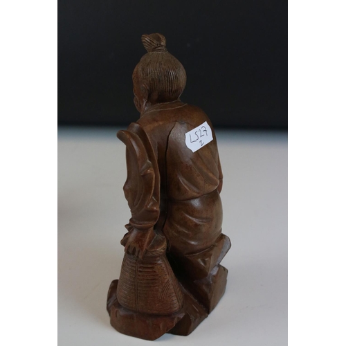 94 - Carved wood Chinese figure of a bearded man & one other