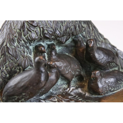 110 - A Bronze smokers companion with cast scene of partridges being stalked by a stoat.