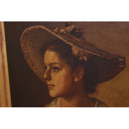 116 - H W Foster late 19th century oil on canvas half Length portrait of a lady in costume and hat signed ... 