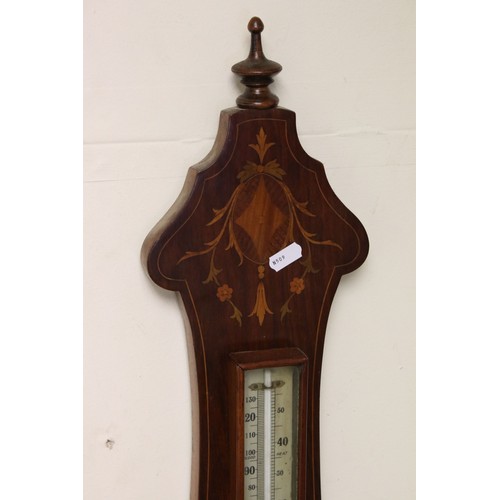 85 - Early 20th century Mahogany Inlaid Aneroid Barometer / Thermometer