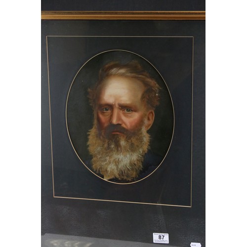 87 - A. Glass mid 19th century oil on canvas portrait of a bearded man inscribed verso A. Glass Artist Bu... 