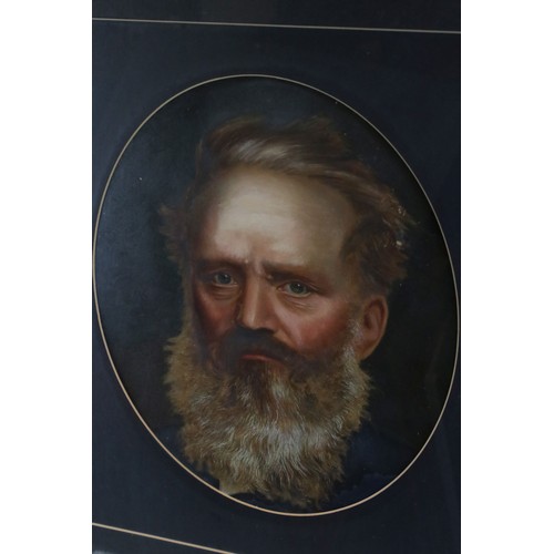 87 - A. Glass mid 19th century oil on canvas portrait of a bearded man inscribed verso A. Glass Artist Bu... 