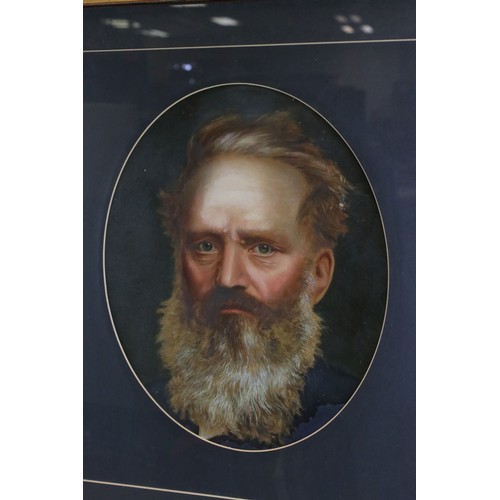 87 - A. Glass mid 19th century oil on canvas portrait of a bearded man inscribed verso A. Glass Artist Bu... 