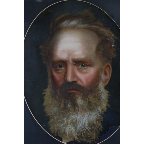 87 - A. Glass mid 19th century oil on canvas portrait of a bearded man inscribed verso A. Glass Artist Bu... 