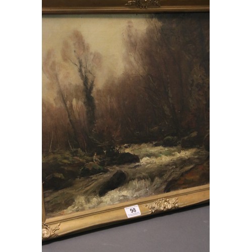 98 - James Noble Barlow 1861 - 1924 signed antique oil on canvas painting rural Devon river scene with fi... 