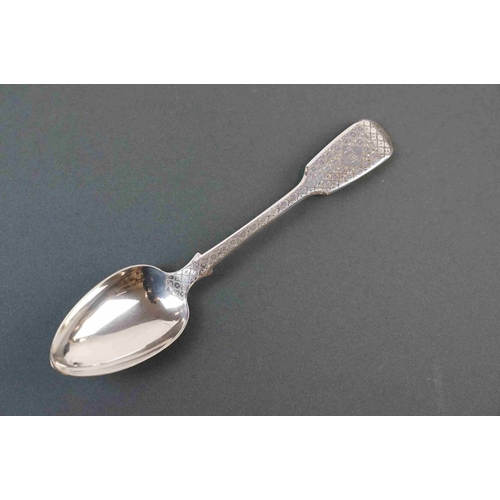 190 - A fully hallmarked sterling silver Victorian table spoon with bright cut decoration, assay marked fo... 