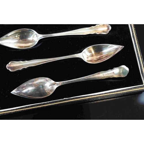 220 - A cased set of six silver plated Melon spoons.