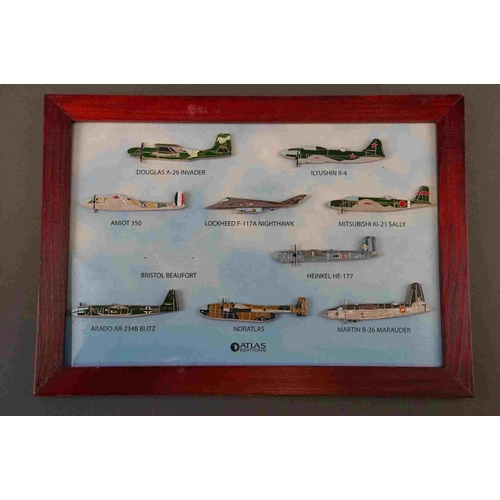 236 - A collection of framed Atlas edition aircraft pin badges.