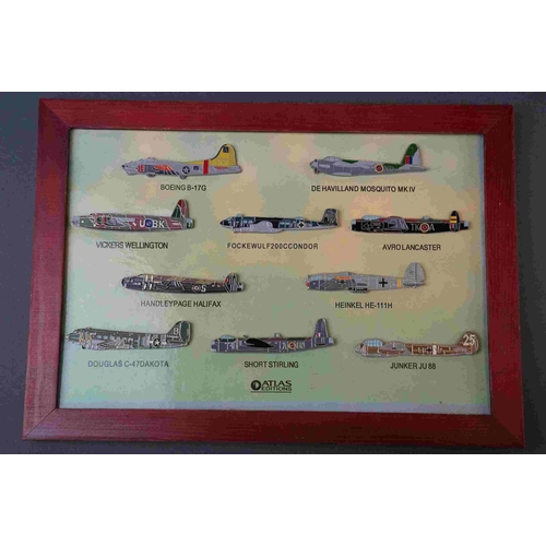 236 - A collection of framed Atlas edition aircraft pin badges.