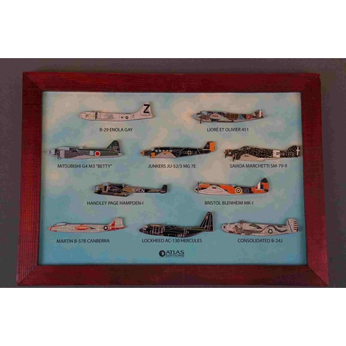 236 - A collection of framed Atlas edition aircraft pin badges.