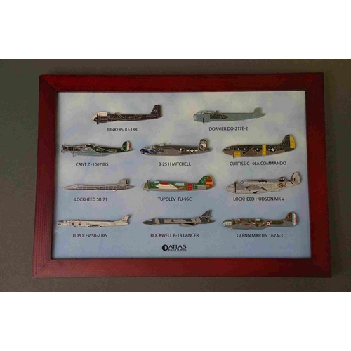 236 - A collection of framed Atlas edition aircraft pin badges.