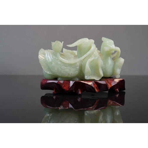 243 - A Chinese large carved jade ornament of two bird in original gift box.