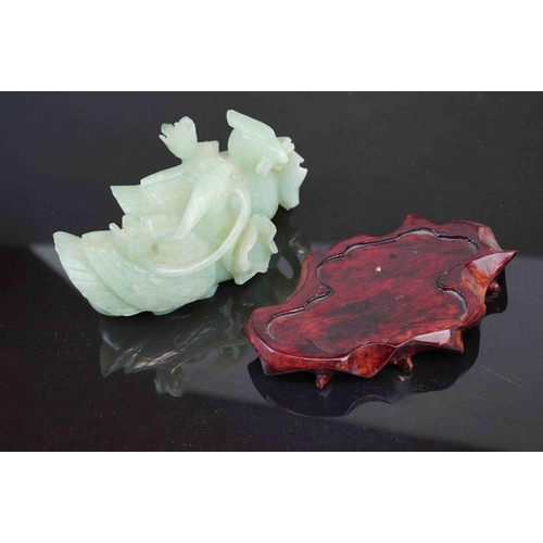 243 - A Chinese large carved jade ornament of two bird in original gift box.