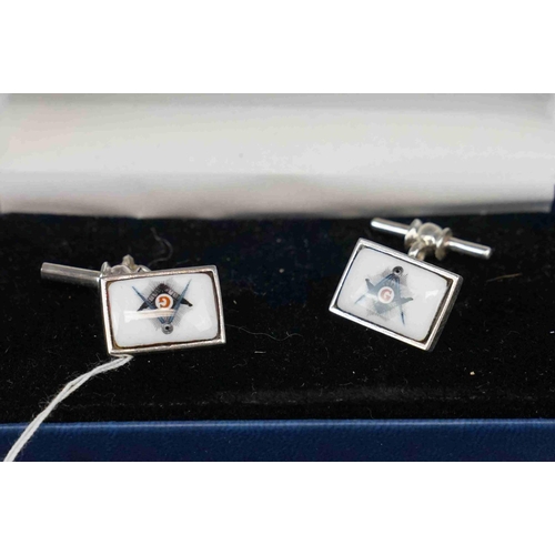 250 - Pair of silver and enamel Masonic style cufflinks, stamped 925