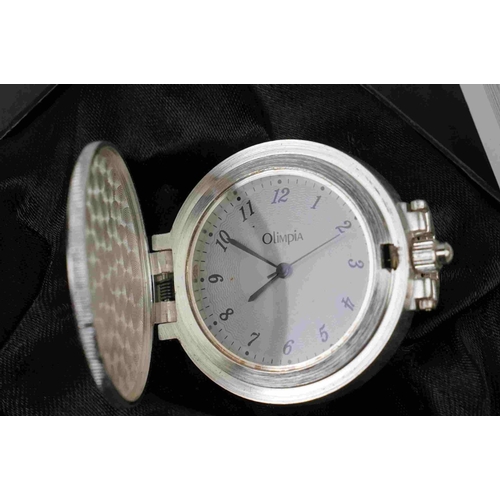 265 - Heritage Collection Olimpia silver plated manual wind pocket watch with CoA