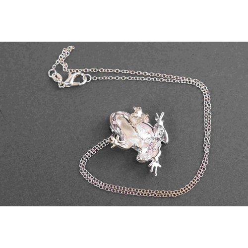 267 - Silver frog pendant necklace, set with multicoloured CZs, stamped 925