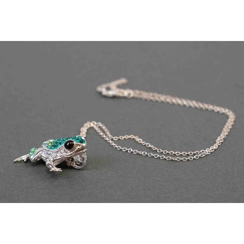 267 - Silver frog pendant necklace, set with multicoloured CZs, stamped 925