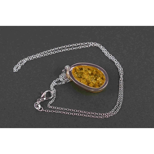 273 - Silver amber style pendant necklace, stamped 925