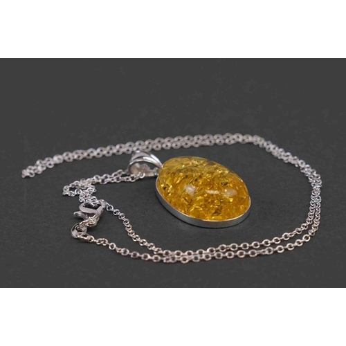 273 - Silver amber style pendant necklace, stamped 925