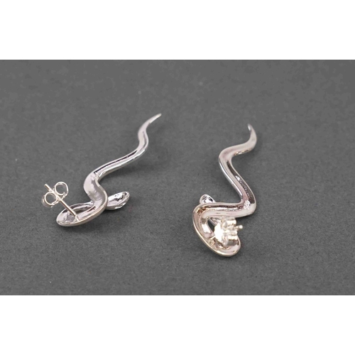 287 - Pair of silver snake drop earrings, stamped 925