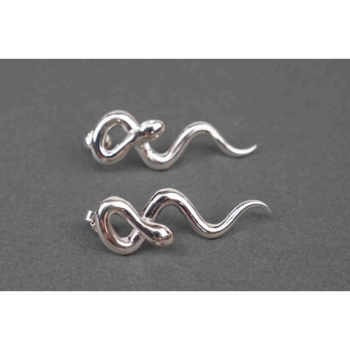 287 - Pair of silver snake drop earrings, stamped 925