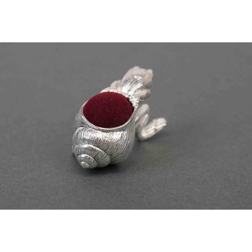 289 - Silver plated pincushion in the form of a toad carrying a shell