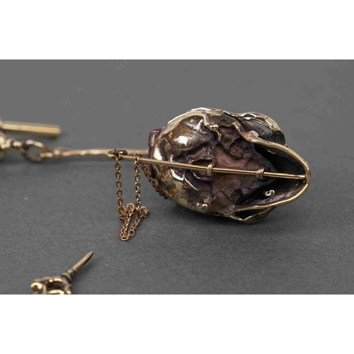 308 - Brass Albert style watch chain, with skull adornment