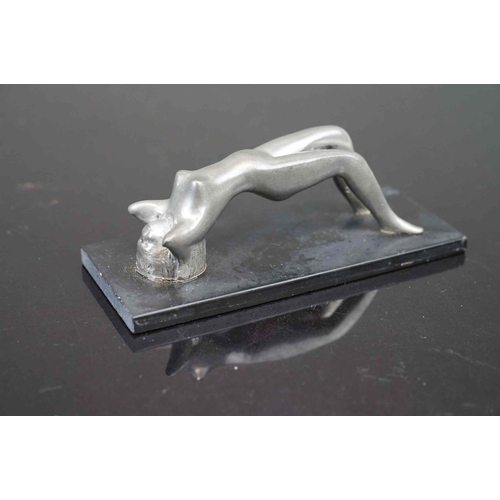 334 - An Art Deco style female metal Paperweight mounted to a slate base.