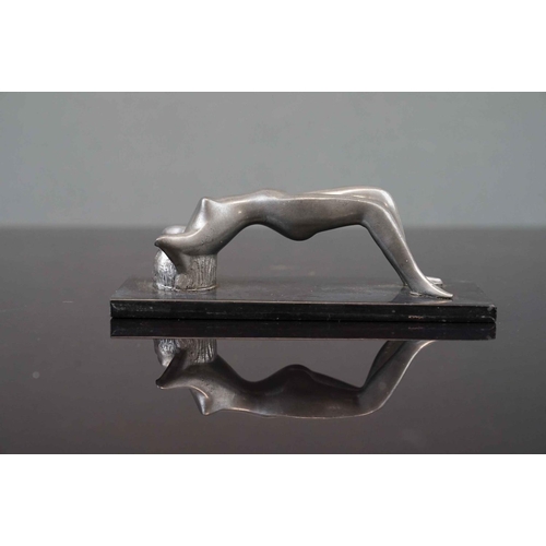 334 - An Art Deco style female metal Paperweight mounted to a slate base.