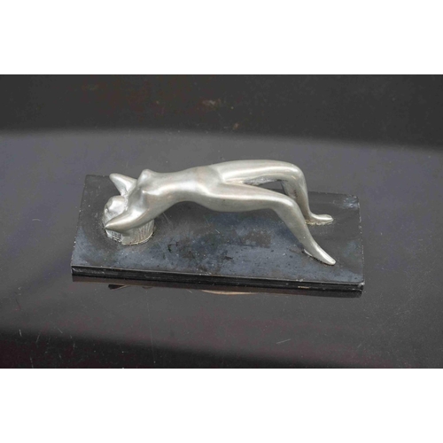 334 - An Art Deco style female metal Paperweight mounted to a slate base.